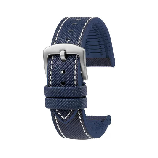 Sailcloth and FKM Watch Strap - Blue with White Stitches