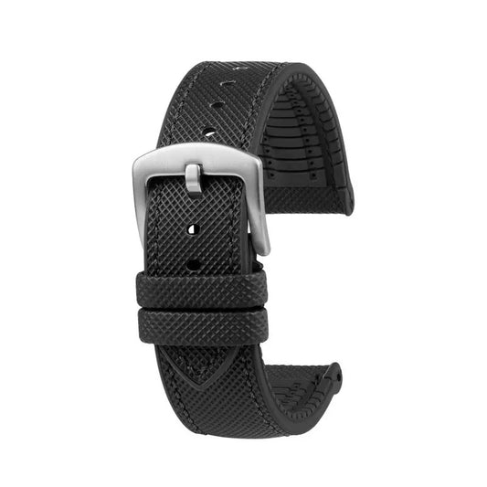 Sailcloth and FKM Watch Strap - Black with Black Stitches