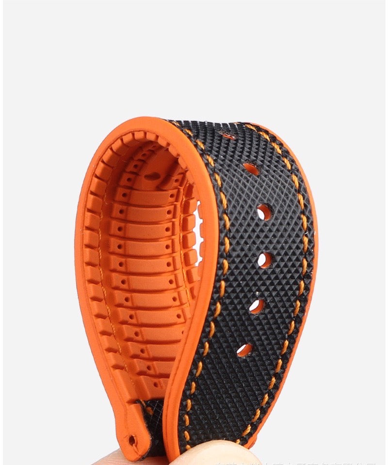 Sailcloth and FKM Watch Strap - Blue with White Stitches