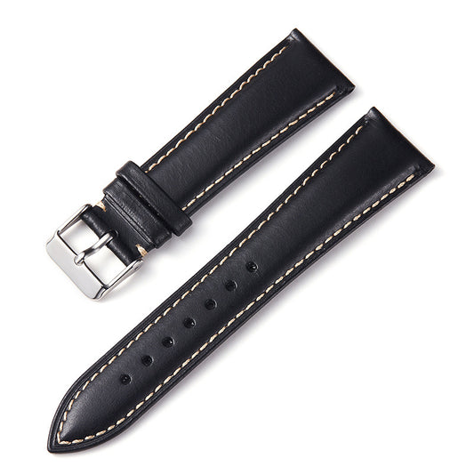 Leather Watch Strap with Stitches - Black