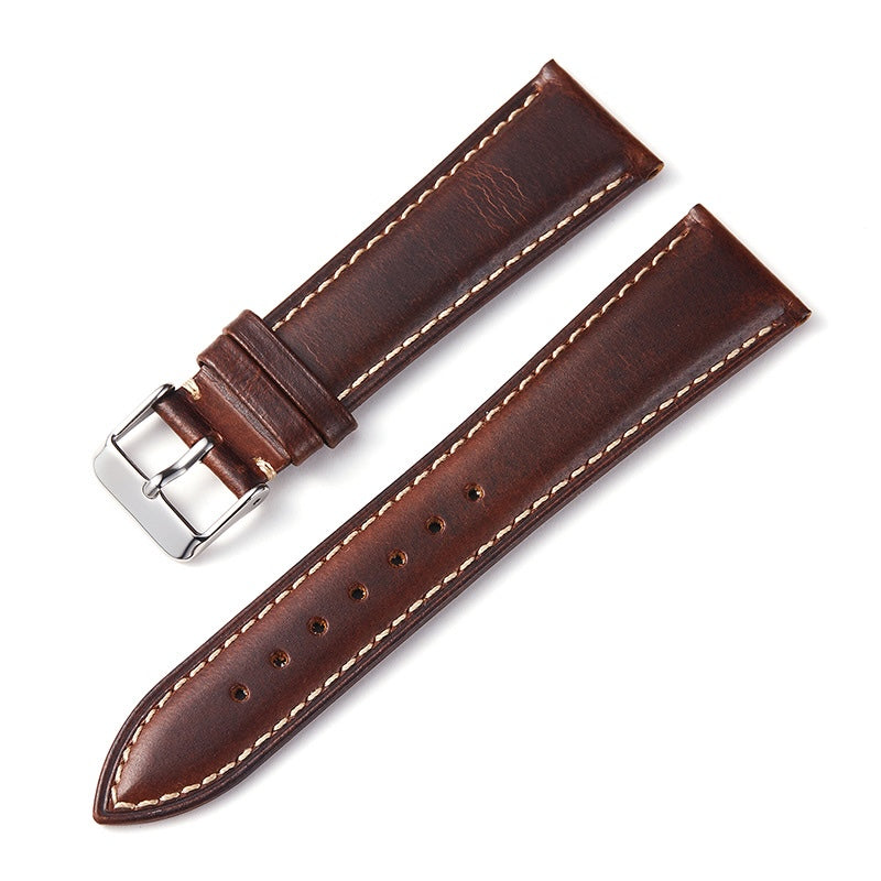 Leather Watch Strap with Stitches - Dark Brown