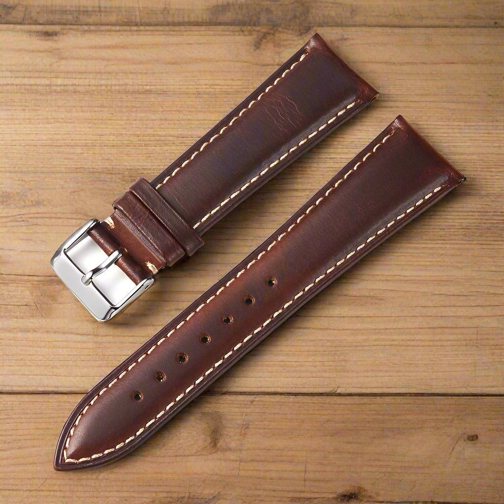 Leather Watch Strap with Stitches - Dark Blue