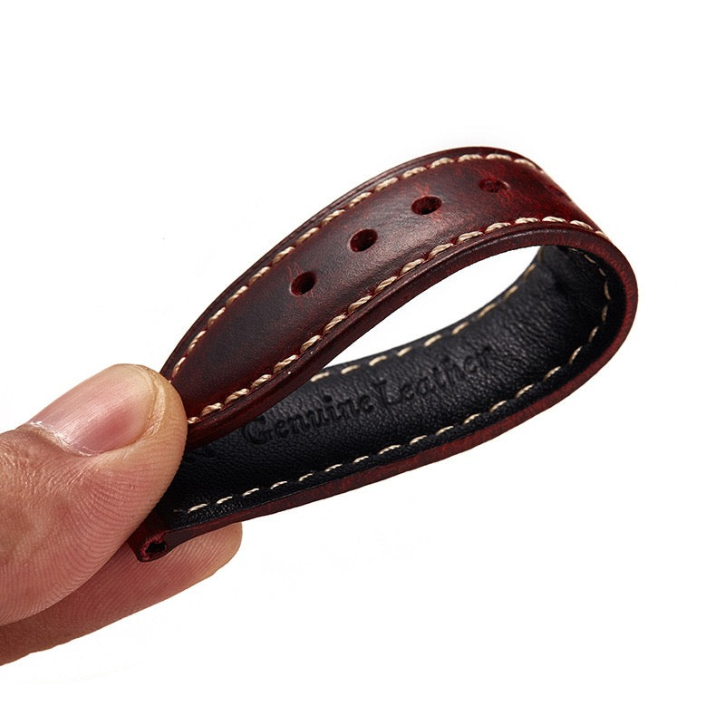 Leather Watch Strap with Stitches - Dark Brown