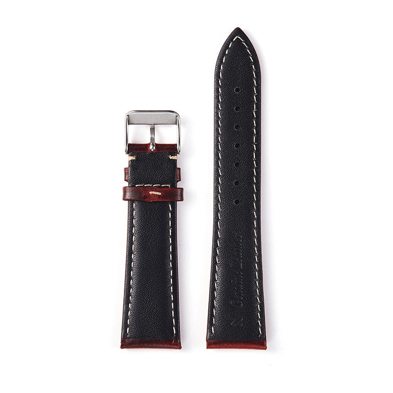 Leather Watch Strap with Stitches - Dark Blue