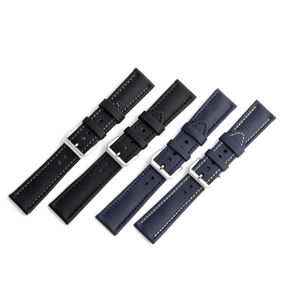 Sailcloth Nylon Watch Strap - Black with Black Stitches