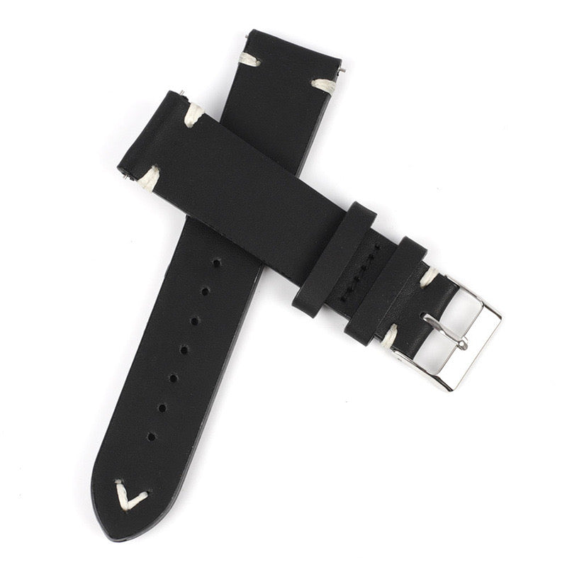 Italian Handmade Leather Watch Strap - Black