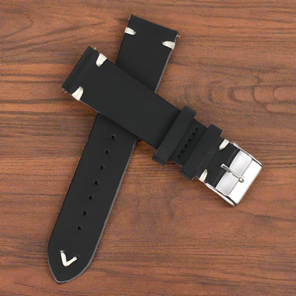 Italian Handmade Leather Watch Strap - Black