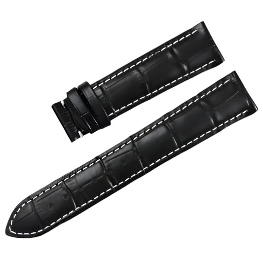 Crocodile Grain Cow Leather Watch Strap - Black