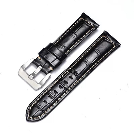 Alligator Grain Leather Watch Strap - Black