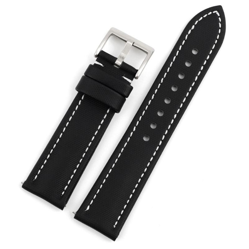 Sailcloth Nylon Watch Strap - Black with Blue Stitches