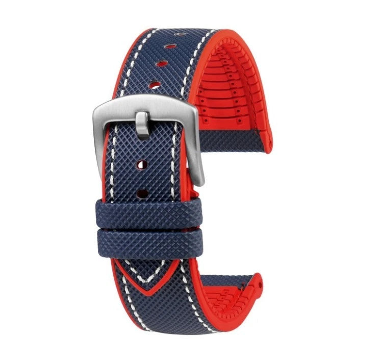 Sailcloth and FKM Watch Strap - Blue with Red Backing