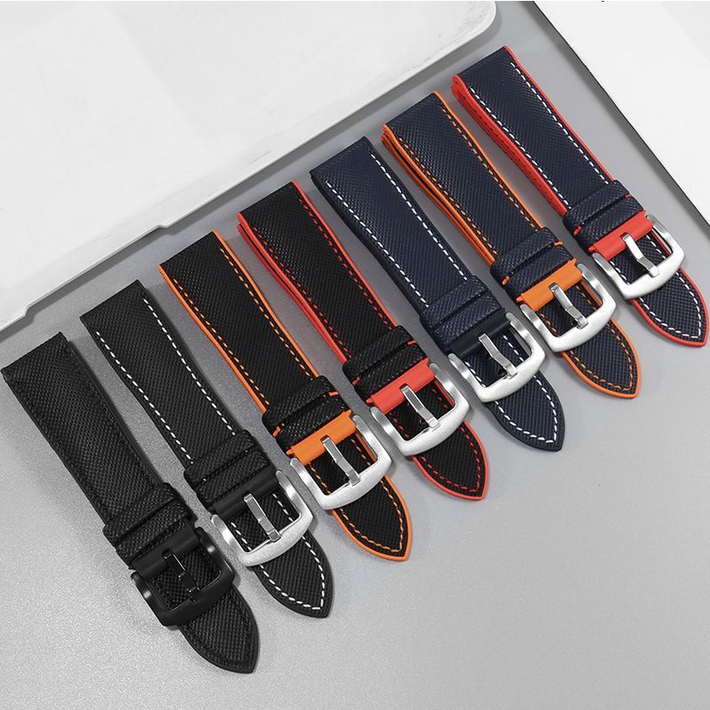 Sailcloth and FKM Watch Strap - Blue with Red Backing