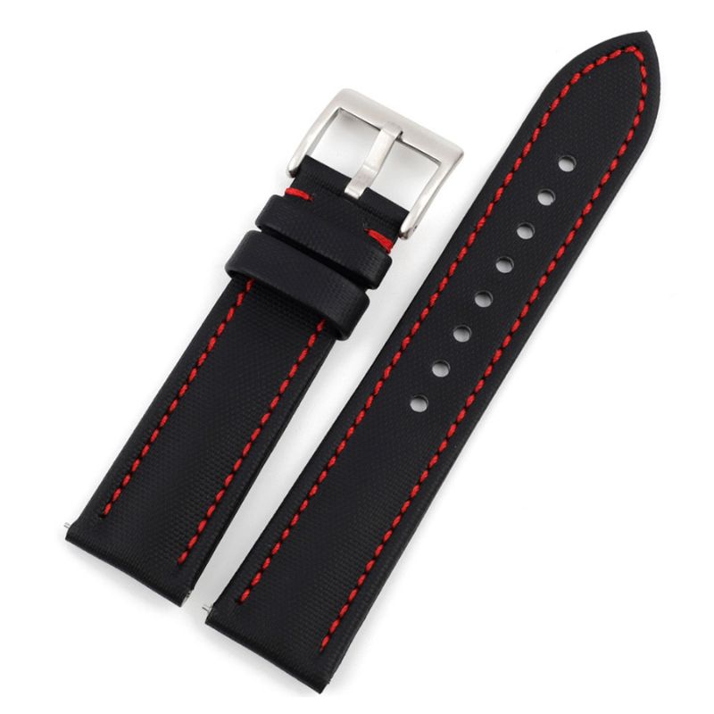 Sailcloth Nylon Watch Strap - Black with Blue Stitches