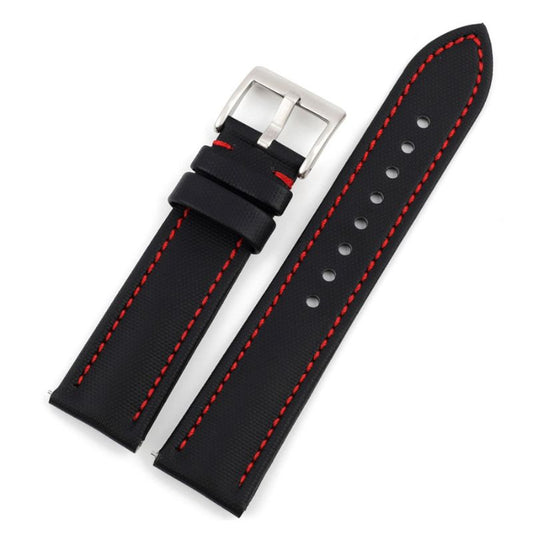 Sailcloth Nylon Watch Strap - Black with Red Stitches